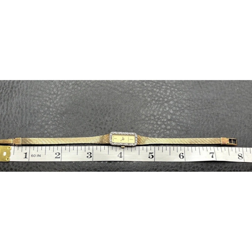 Hamilton Vintage Diamond Bezel Gold Plated Rectangular Watch Swiss NEEDS BATTERY - Picture 9 of 9